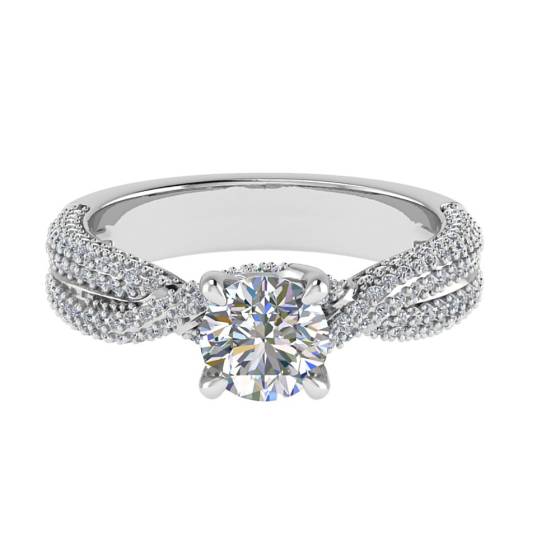 0.85ct SI1/F Round cut Natural Diamond Shoulder Set Engagement Ring in Platinum