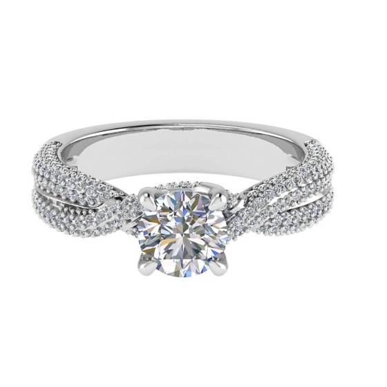 0.85ct SI1/F Round cut Natural Diamond Shoulder Set Engagement Ring in Platinum