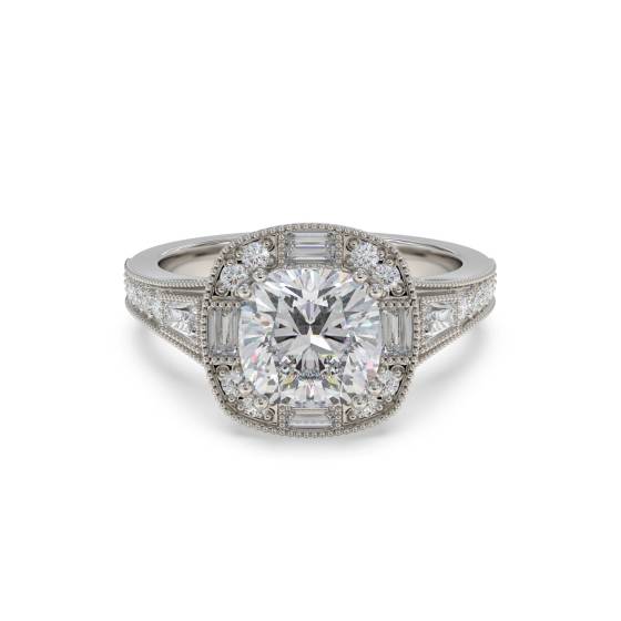 Cushion and Baguette Diamond Designer Ring