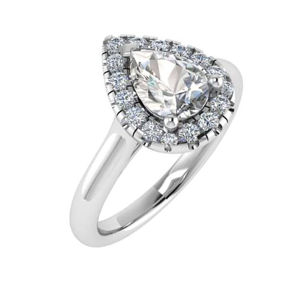 1.30ct SI2/E-F Natural Pear Diamond Halo Engagement Ring in Platinum
