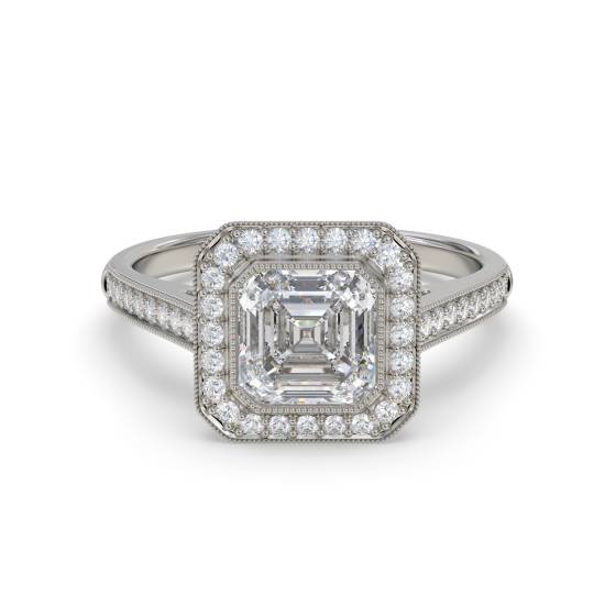 Asscher Diamond Bezel Set Single Halo Shoulder Set Ring