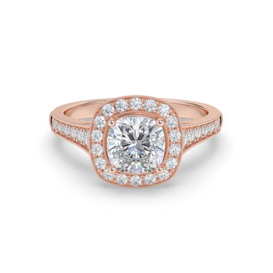 Cushion Diamond Designer Halo Shoulder Set Ring
