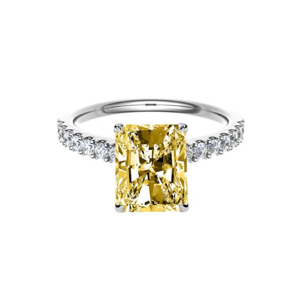 1.85ct SI/FLY Natural Radiant Fancy Yellow Diamond Shoulder Set Ring in Platinum