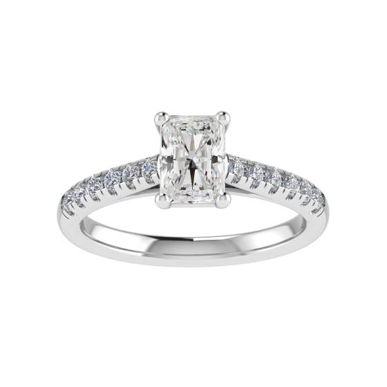 1.00ct SI2/G Natural Radiant Diamond Shoulder Set Ring in Platinum