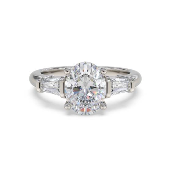 Modern Oval and Baguette Diamond Trilogy Ring