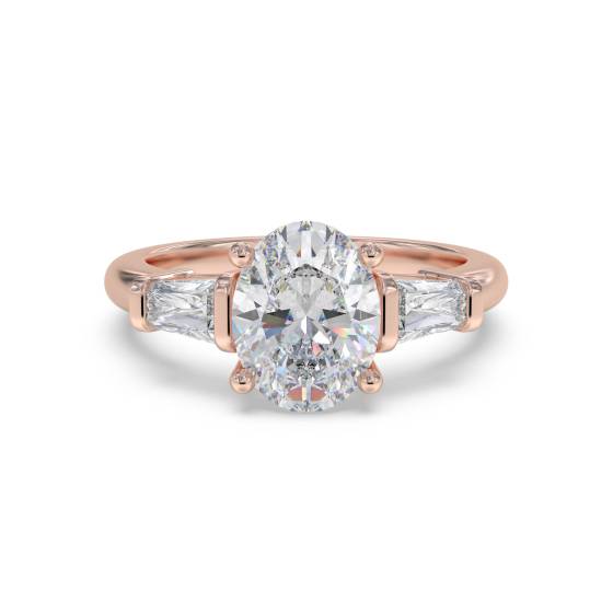 Modern Oval and Baguette Diamond Trilogy Ring