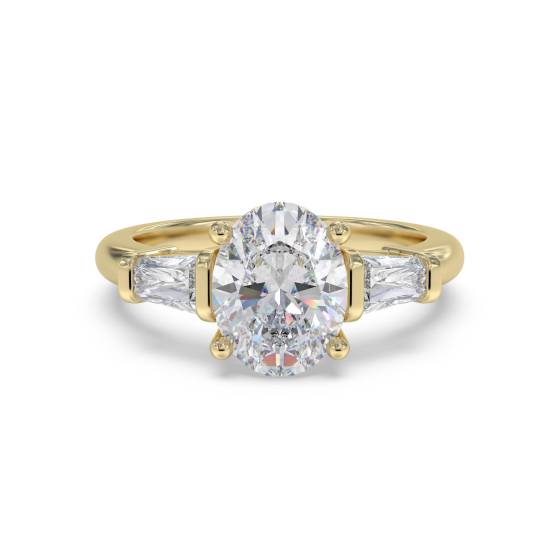 Modern Oval and Baguette Diamond Trilogy Ring