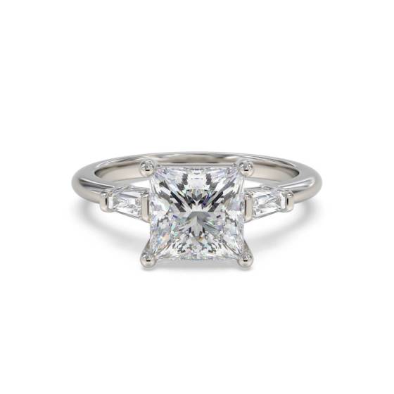 GIA Certified 1.20ct SI2/E Princess and Natural Baguette Diamond Trilogy Ring in Platinum