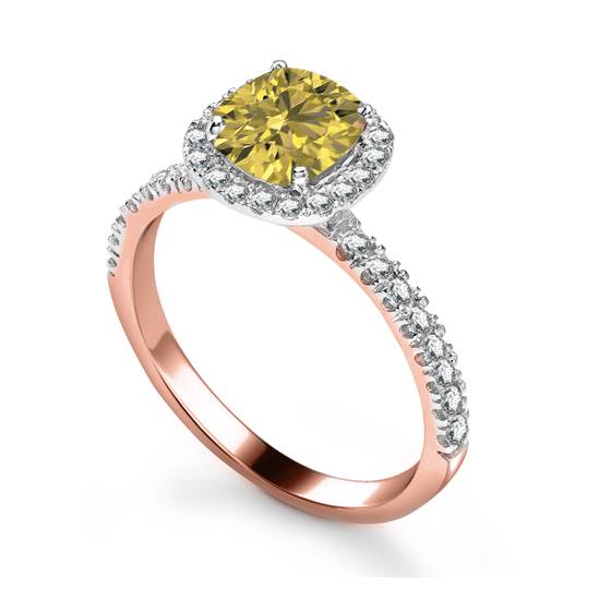 Fancy Yellow Cushion Diamond Shoulder Set Ring