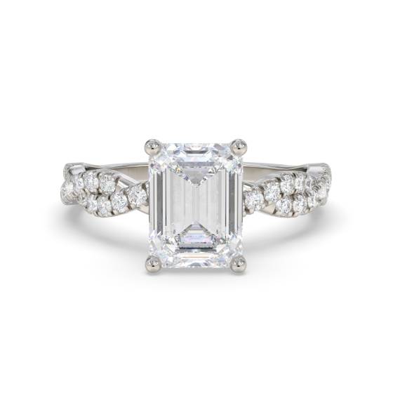 Infinity Twist Emerald Diamond Vintage Engagement Ring
