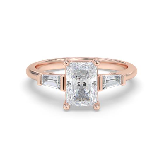 Elegant Radiant and Baguette Diamond Trilogy Ring