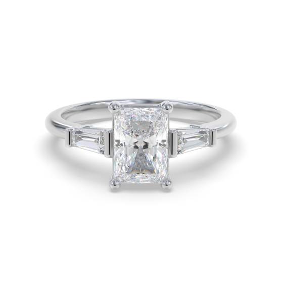 Elegant Radiant and Baguette Diamond Trilogy Ring