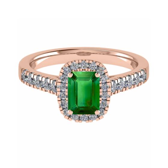 Emerald and Diamond Single Halo Shoulder Set Ring