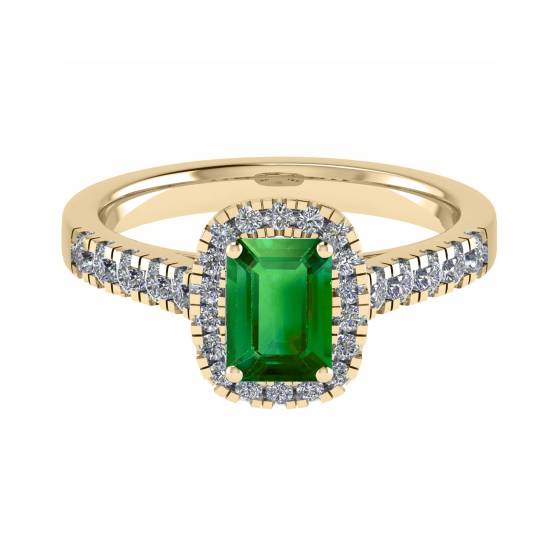 Emerald and Diamond Single Halo Shoulder Set Ring