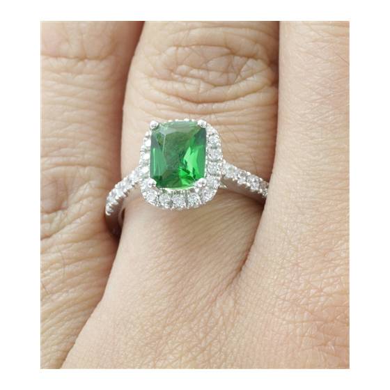 Emerald and Diamond Single Halo Shoulder Set Ring