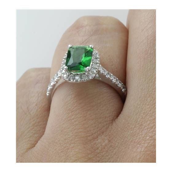 Emerald and Diamond Single Halo Shoulder Set Ring