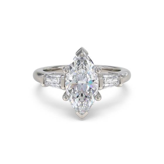Modern Marquise and Baguette Diamond Trilogy Ring