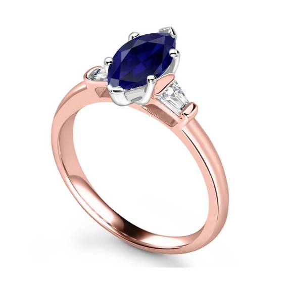 Blue Sapphire Marquise Diamond Trilogy Ring