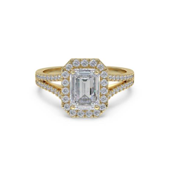 Emerald Diamond Single Halo Shoulder Set Ring