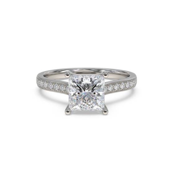 1.15ct SI2/F Princess Natural Diamond Shoulder Set Engagement Ring