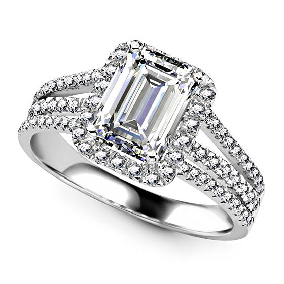 0.85ct SI2/G Natural Emerald Diamond Halo Ring in 18k White Gold