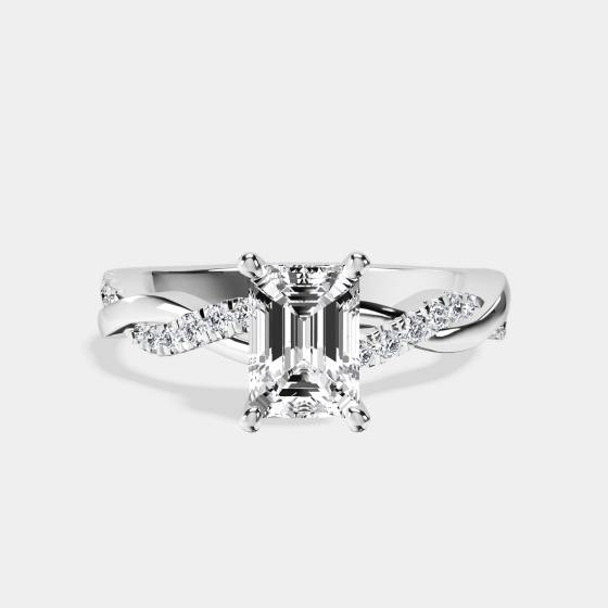 Infinity Twist Emerald Diamond Engagement Ring