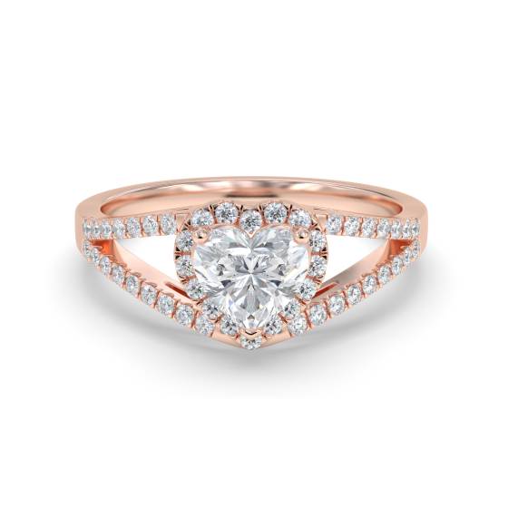 Heart Diamond Single Halo Shoulder Set Ring