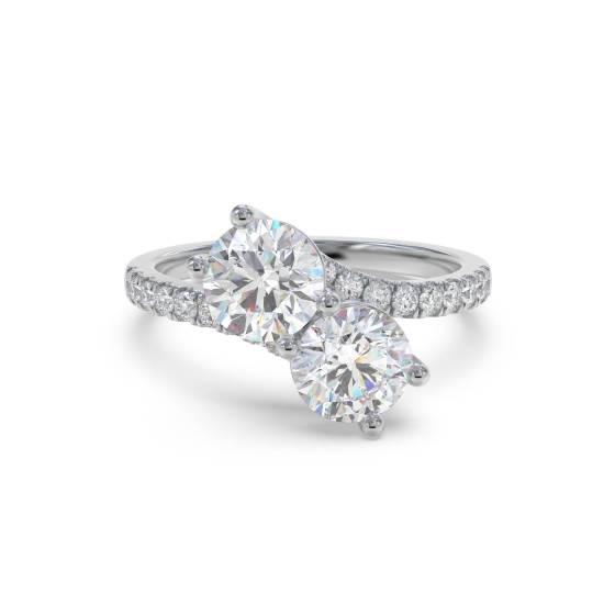 Two Stone Round Diamond Shoulder Set Ring