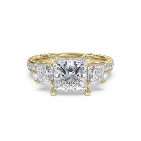 3 Stone Princess Diamond Shoulder Set Ring
