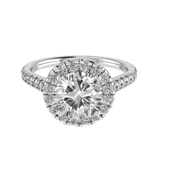 1.60ct VS/E-F Lab Grown Round Diamond Halo Shoulder Set Ring in Platinum