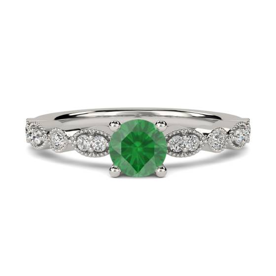 Round Emerald and Diamond Ring