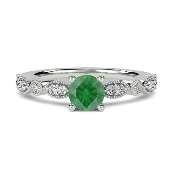 Round Emerald and Diamond Ring