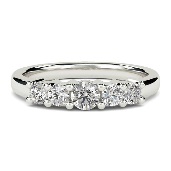 0.65ct VS/F-G 5 Stone Natural Round Diamond Half Eternity Ring in 18k White Gold