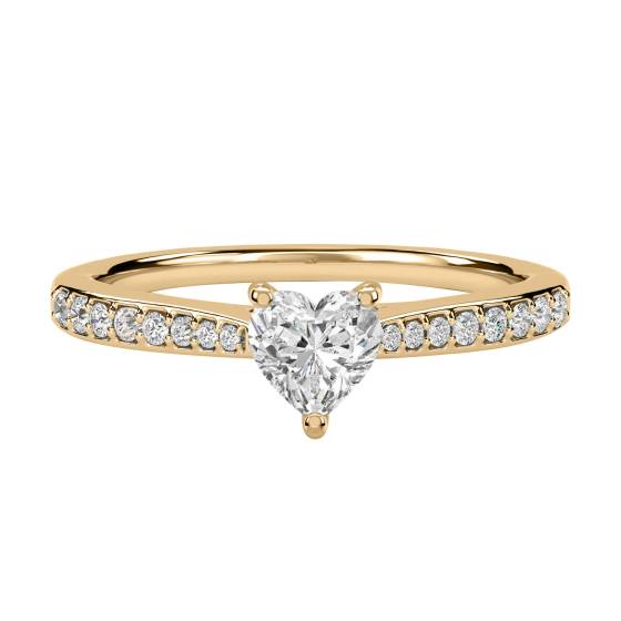 0.70ct SI1/F Natural Heart Diamond Shoulder Set Engagement Ring in 18k Yellow Gold