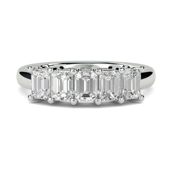 0.65ct SI1/E-F 5 Stone Natural Emerald Diamond Half Eternity Ring in 18k White Gold