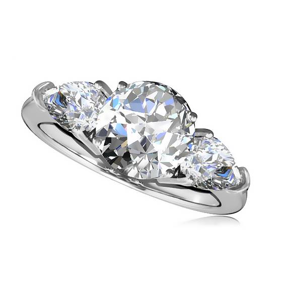 0.50ct SI2/G Natural Round and Pear Diamond Trilogy Ring in 18k White Gold