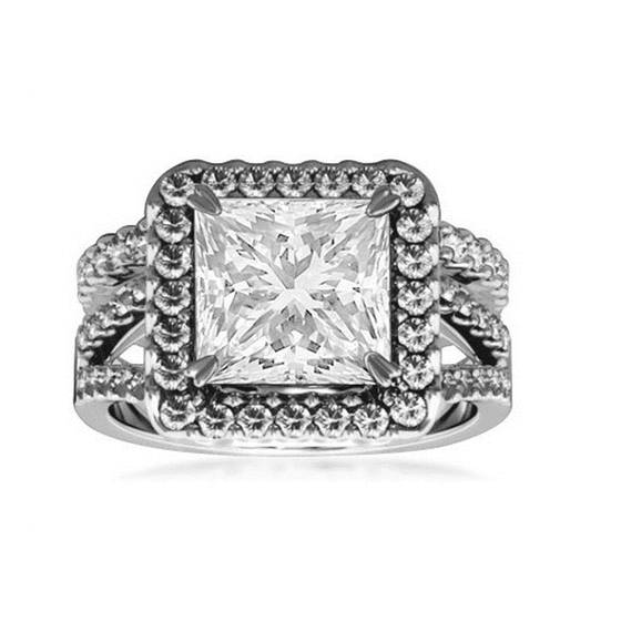 0.85ct I1/G Natural Princess Diamond Bridal Set in 18k White Gold