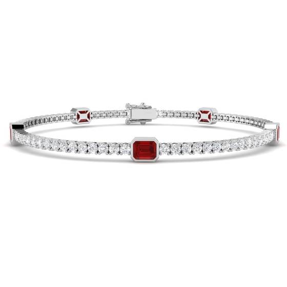 Emerald Cut Ruby and Round Diamond Set Bracelet
