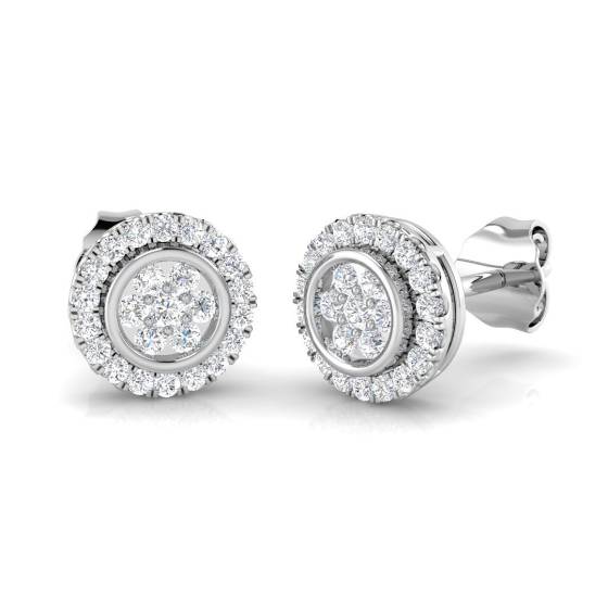 0.28ct VS/E-F Round cut Natural Diamond Cluster Earrings in 18k White Gold