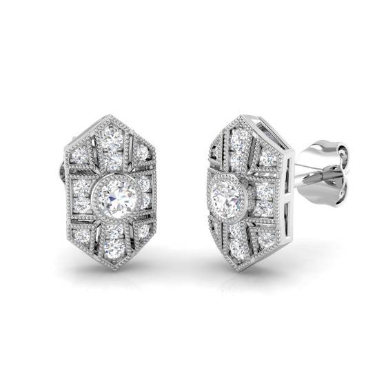 0.30ct VS/E-F Round cut Natural Diamond Cluster Earrings in 18k White Gold