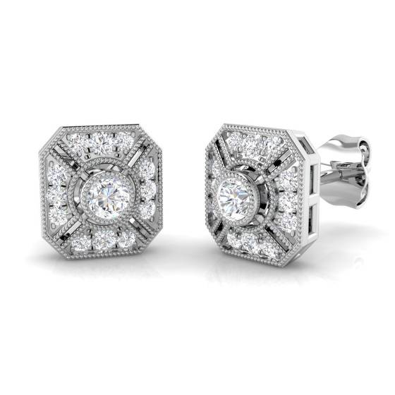 0.31ct VS/F-G Round cut Natural Diamond Cluster Earrings in 18k White Gold