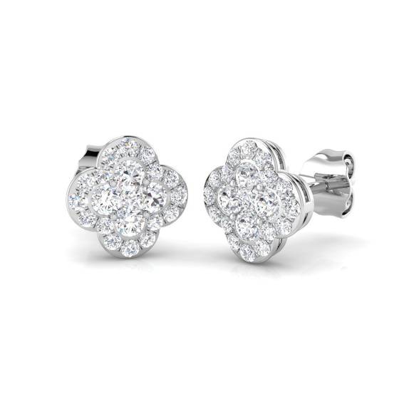0.53ct VS/F-G Round cut Natural Diamond Cluster Earrings in 18k White Gold