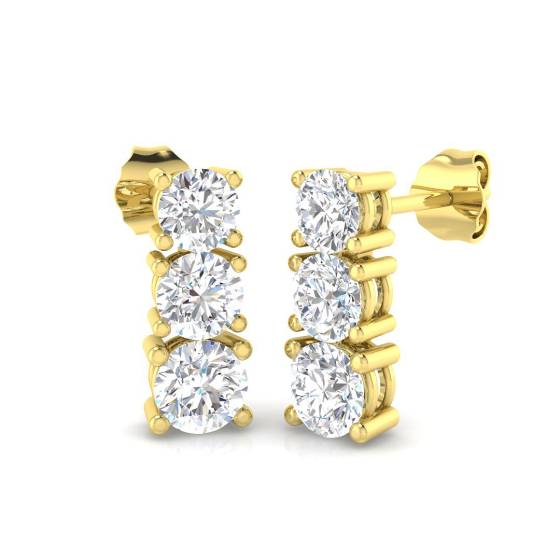 1.82ct I1/G Round cut Natural Diamond Hoop and Drop Earrings in 18k Yellow Gold