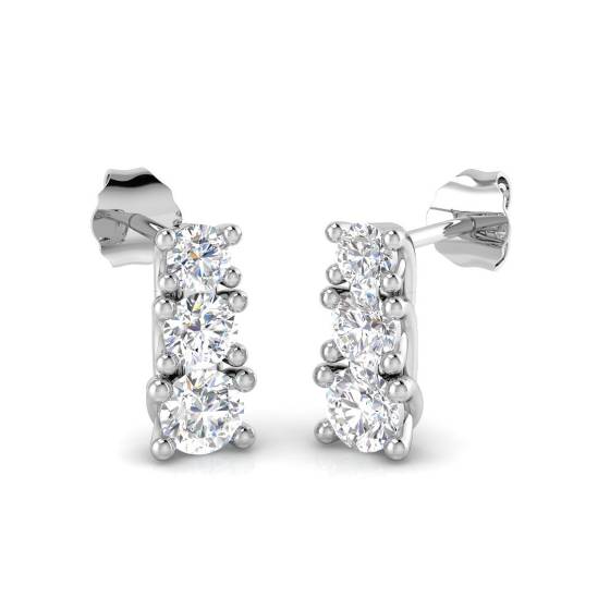 1.08ct VS/E-F Round cut Natural Diamond Trilogy Earrings in 18k White Gold