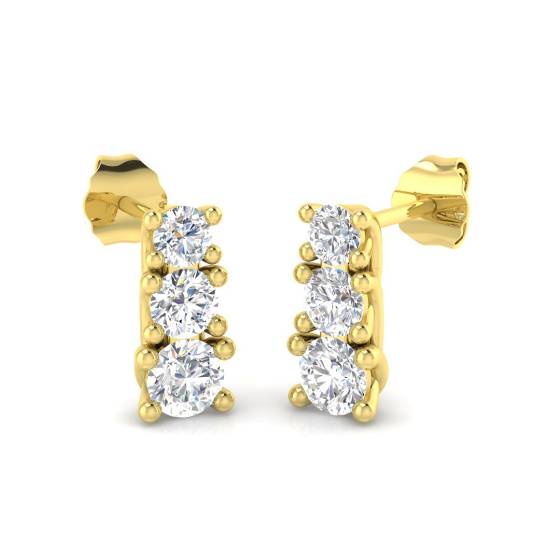 1.08ct VS/E-F Round cut Natural Diamond Trilogy Earrings in 18k Yellow Gold