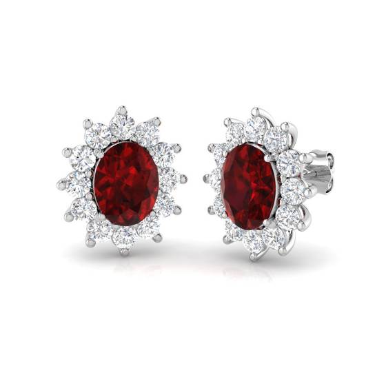 5.38ct VS/F-G Oval cut Large Ruby Gemstone Halo Earrings in 18k White Gold
