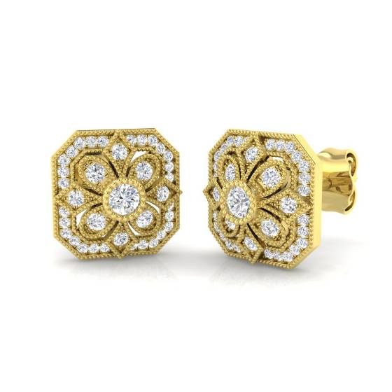 0.22ct VS/F-G Round cut Natural Diamond Cluster Earrings in 9k Yellow Gold