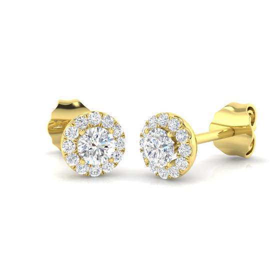1.66ct I1/G Round cut Natural Diamond Halo Earrings in 18k Yellow Gold