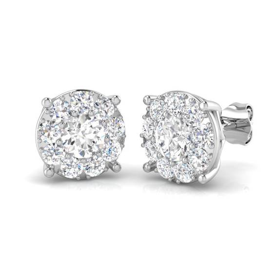 1.92ct VS/F-G Round cut Natural Diamond Cluster Earrings in 9k White Gold