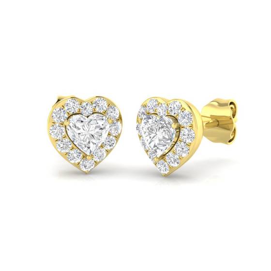 0.82ct VS/F-G Heart cut Natural Diamond Halo Earrings in 18k Yellow Gold